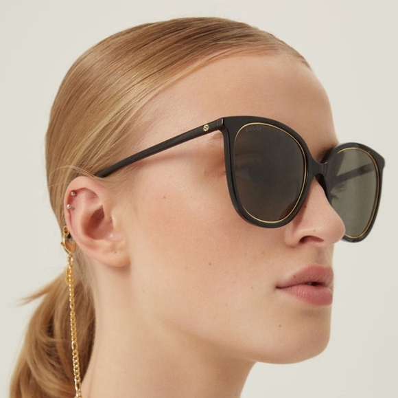 NEW GUCCI OVERSIZED SUNGLASSES GG1076S 002 BLACK BROWN GUCCI EYEWEAR - Picture 3 of 8